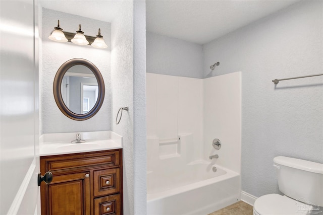 full bathroom with vanity, tile patterned floors, bathing tub / shower combination, and toilet