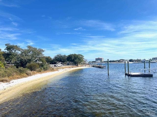 view of dock with a water view