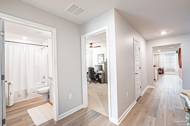 4366 White Cedar Ct, Pace, FL 32571 - hall featuring light wood-style floors, an office area, baseboards, and recessed lighting