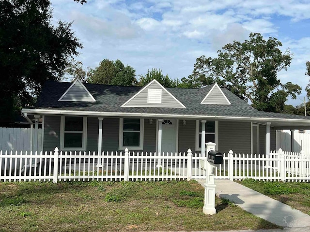 view of front of property with a porch and a front yard