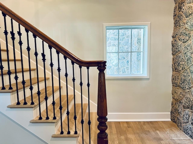 staircase featuring wood-type flooring