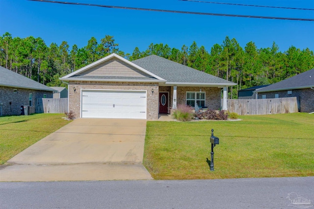 view of front facade featuring a front lawn and a garage