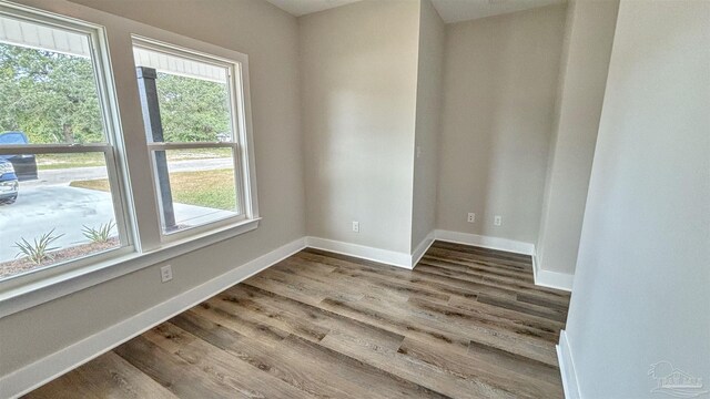 empty room with ceiling fan and hardwood / wood-style flooring