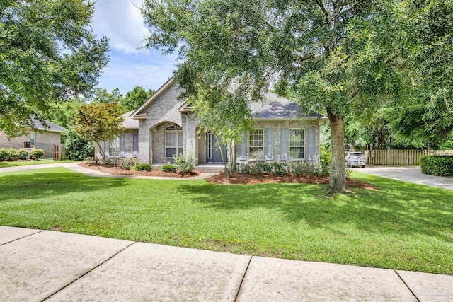 view of property hidden behind natural elements featuring a front yard