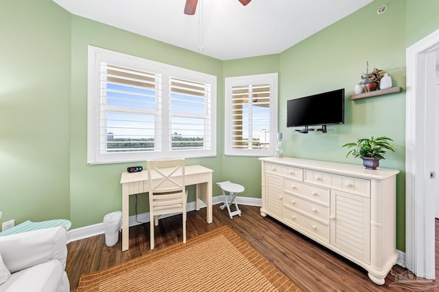 612 Lost Key Dr Unit 702-B, Pensacola, FL 32507 - home office featuring dark wood-style floors, baseboards, and ceiling fan