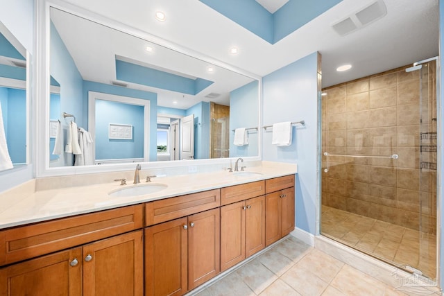 612 Lost Key Dr Unit 702-B, Pensacola, FL 32507 - full bathroom with tile patterned floors, a stall shower, double vanity, and recessed lighting