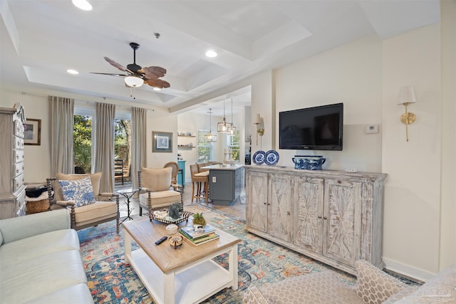 1430 Regency Rd Unit H103, Gulf Shores, AL 36542 - living room with ceiling fan, recessed lighting, and a tray ceiling