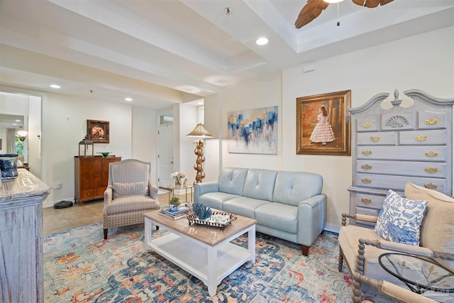 1430 Regency Rd Unit H103, Gulf Shores, AL 36542 - living area with ceiling fan, recessed lighting, and light tile patterned floors