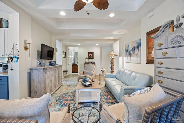 1430 Regency Rd Unit H103, Gulf Shores, AL 36542 - living room featuring ceiling fan, a tray ceiling, and recessed lighting