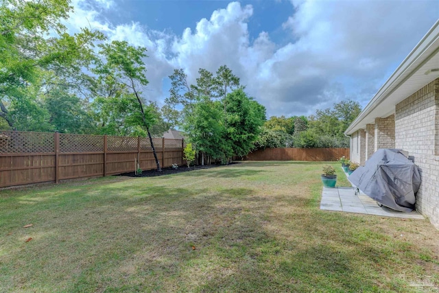 view of yard featuring a patio and a fenced backyard