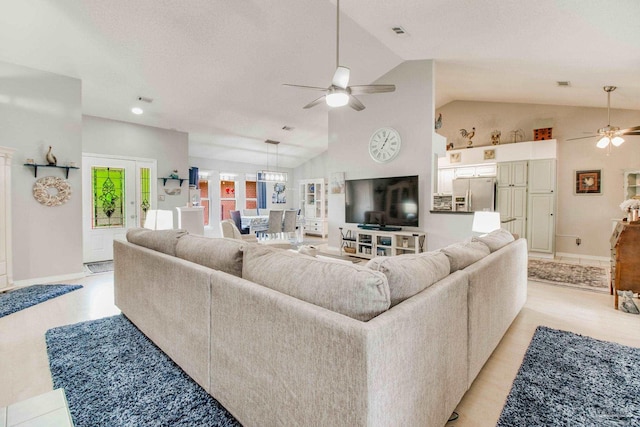 905 Shadow Ridge Dr, Pensacola, FL 32514 - living area featuring a ceiling fan, vaulted ceiling, baseboards, and recessed lighting