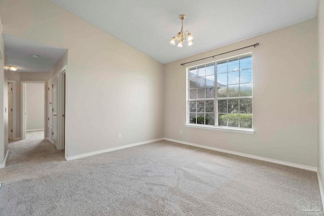 1978 Coral Reef Rd, Pensacola, FL 32506 - spare room with a chandelier, vaulted ceiling, carpet, and baseboards