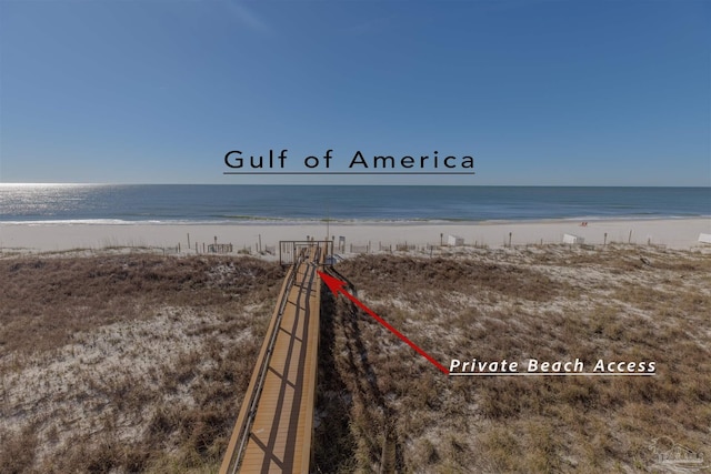 property view of water featuring a view of the beach