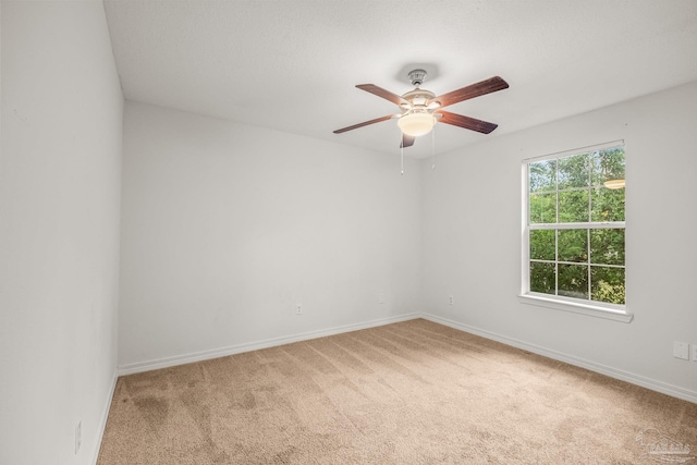 spare room featuring ceiling fan and carpet flooring