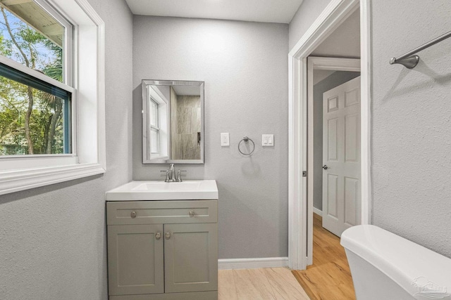 bathroom featuring vanity, hardwood / wood-style floors, and toilet