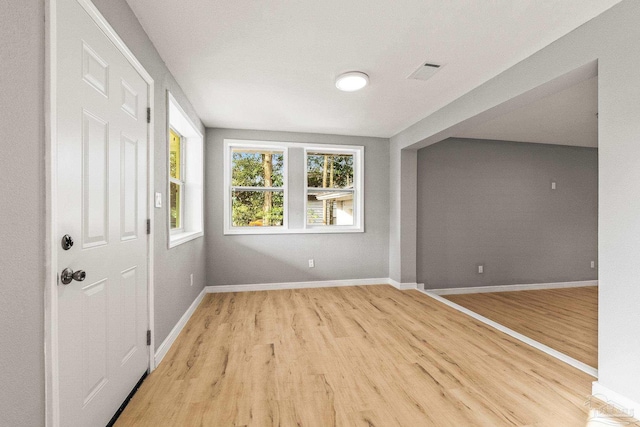 interior space with light hardwood / wood-style flooring