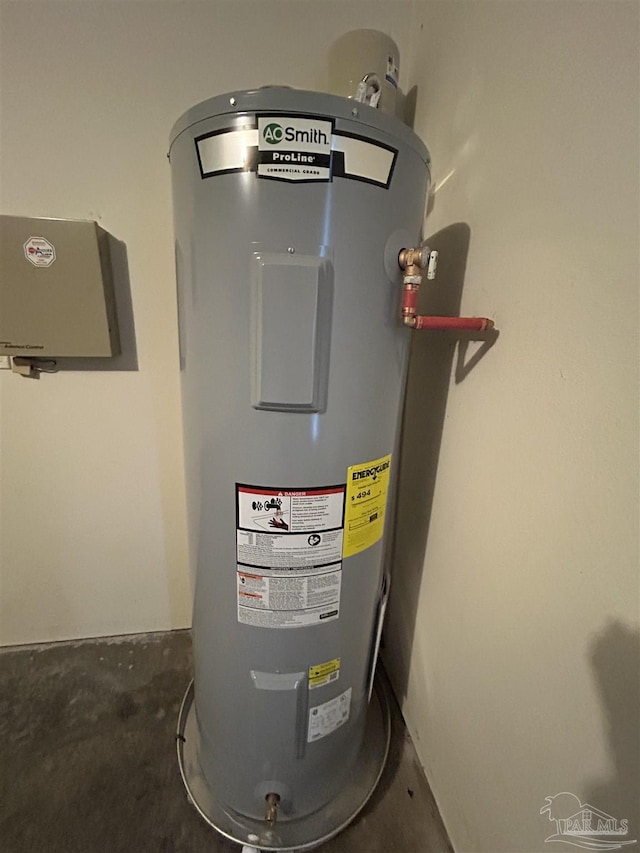 utility room featuring water heater