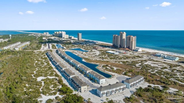 aerial view with a city view and a water view