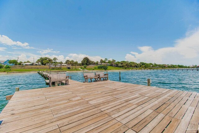 view of dock with a water view