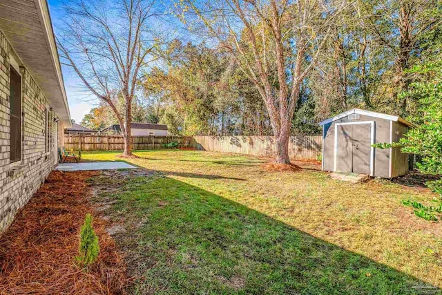 view of yard with a shed