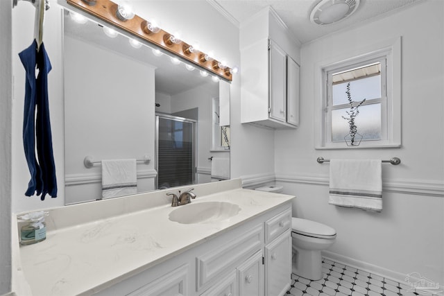1213 Tecumseh Pl, Pensacola, FL 32514 - full bath with vanity, crown molding, and a shower stall