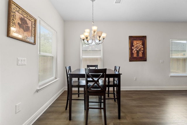 124 Polo Ter, Pensacola, FL 32534 - dining room with a chandelier, healthy amount of natural light, dark wood-style flooring, and baseboards