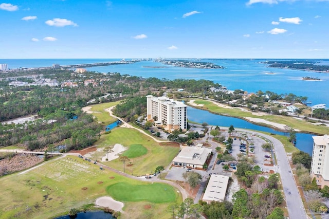 aerial view with a water view