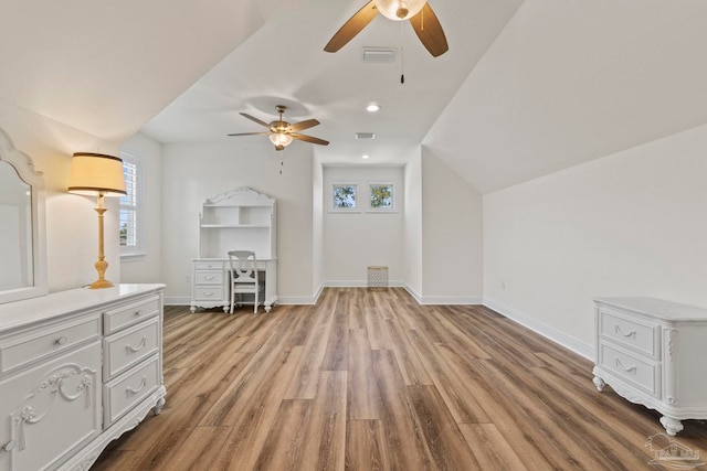 bonus room featuring light wood-style floors, recessed lighting, visible vents, and baseboards