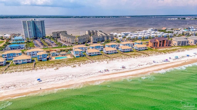 aerial view featuring a beach view and a water view