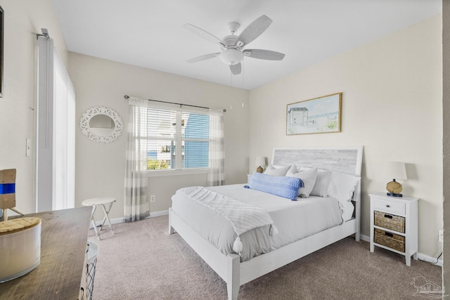 bedroom featuring carpet flooring and ceiling fan