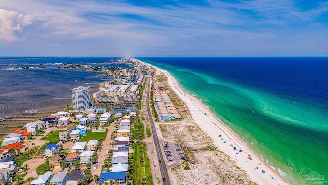 aerial view with a view of the beach and a water view