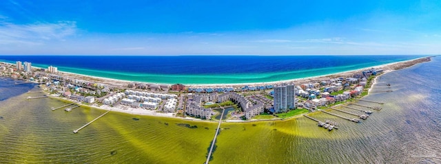 aerial view featuring a beach view and a water view