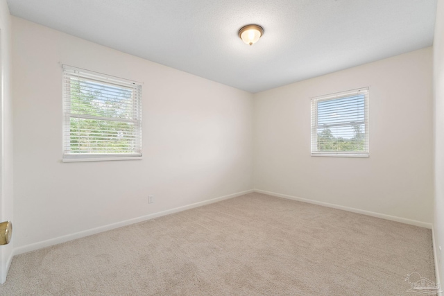 unfurnished room featuring light colored carpet