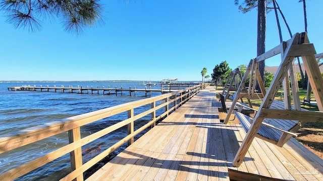 view of dock featuring a water view