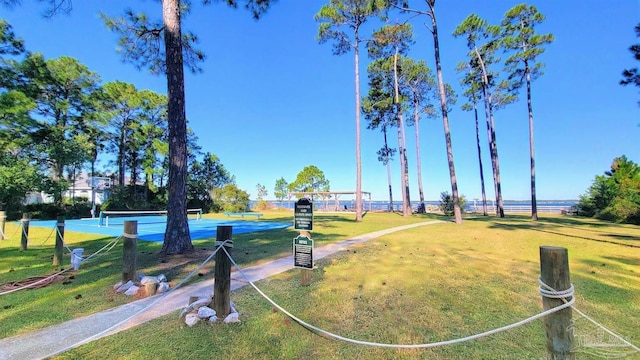 view of property's community featuring a lawn