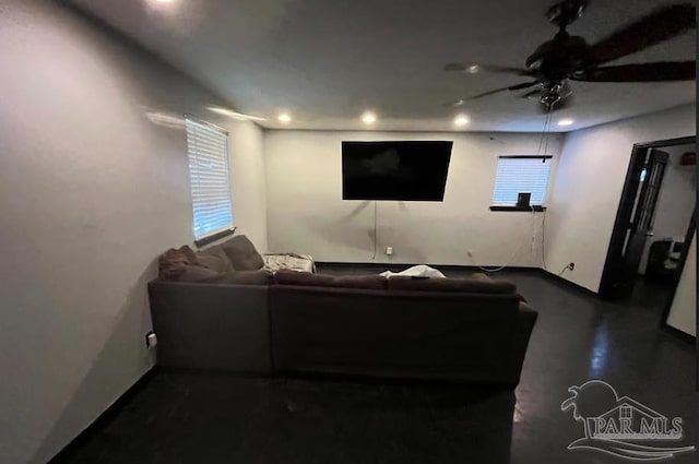 home theater with ceiling fan