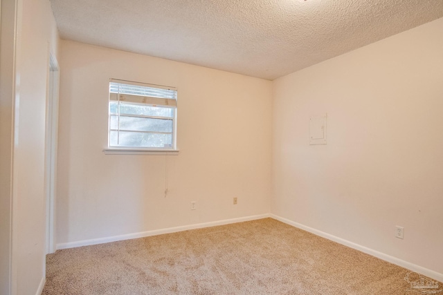 empty room with carpet floors and a textured ceiling