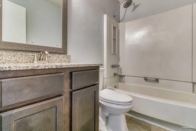 full bathroom with vanity, tile patterned flooring, bathtub / shower combination, and toilet