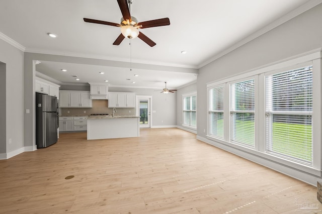 6264 Howie Way, Pace, FL 32571 - unfurnished living room with ceiling fan, light wood-type flooring, ornamental molding, and recessed lighting
