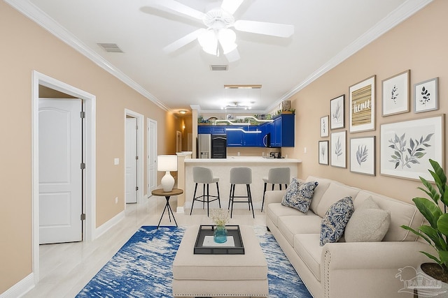 2172 Hadleigh Hills Ct, Navarre, FL 32566 - living room with ornamental molding and ceiling fan