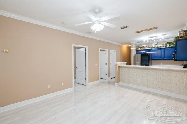 2172 Hadleigh Hills Ct, Navarre, FL 32566 - unfurnished living room featuring crown molding and a ceiling fan