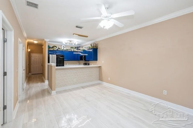 2172 Hadleigh Hills Ct, Navarre, FL 32566 - unfurnished living room featuring crown molding, light wood-type flooring, and ceiling fan