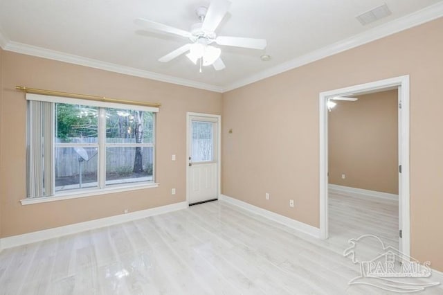 2172 Hadleigh Hills Ct, Navarre, FL 32566 - empty room with ornamental molding, light wood-style floors, and ceiling fan