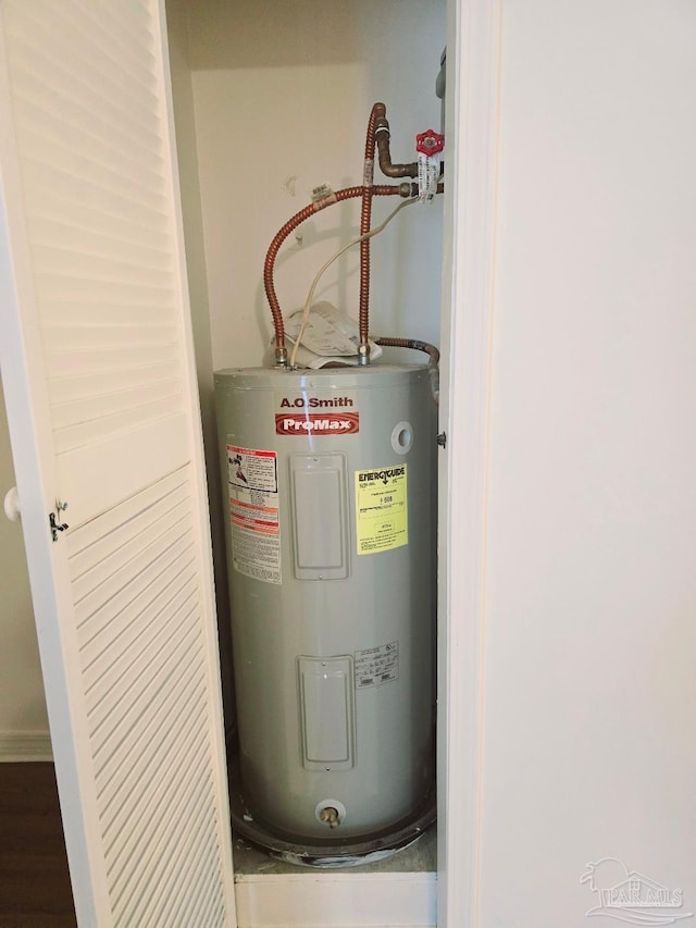 utility room featuring water heater