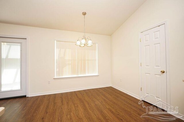 8679 High School Blvd, Navarre, FL 32566 - spare room with dark wood-type flooring, a chandelier, and baseboards