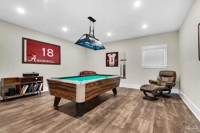 playroom featuring wood-type flooring and pool table