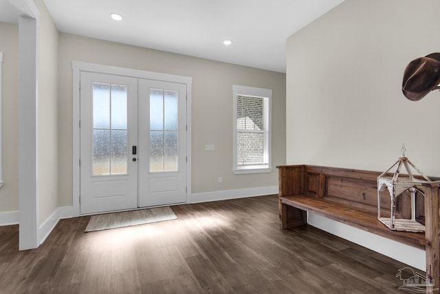 entryway featuring dark hardwood / wood-style flooring and french doors