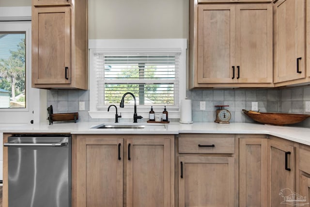 kitchen with sink, dishwasher, and tasteful backsplash