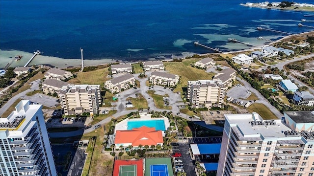 aerial view with a water view