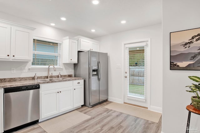 kitchen featuring white cabinetry, appliances with stainless steel finishes, sink, and plenty of natural light